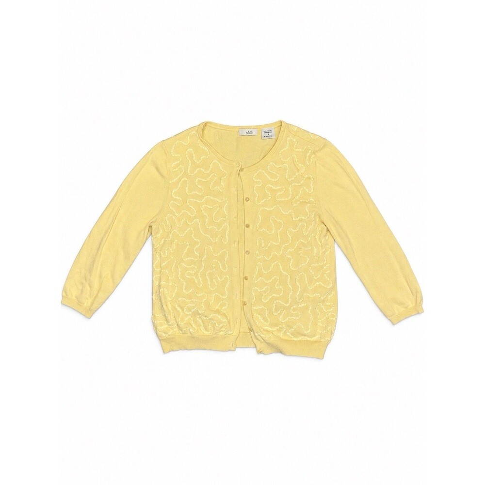 Anthropologie Odille Yellow Ribbon Embellished Cotton Cardigan Sweater L